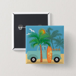 Badge Carré 5 Cm Bouton Surfer