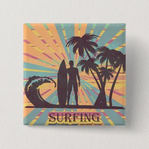 Badge Carré 5 Cm Bouton Surfer Dude