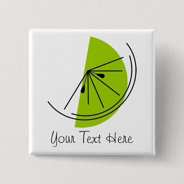 Badge Carré 5 Cm Bouton Texte Citrus Lime (Devant)