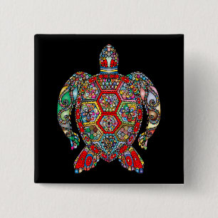 Badge Carré 5 Cm bouton tortue de mer