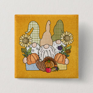 Badge Carré 5 Cm Bouton Trio Gnomes de Thanksgiving