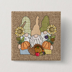 Badge Carré 5 Cm Bouton Trio Gnomes de Thanksgiving