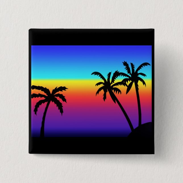 Badge Carré 5 Cm Bouton tropical de coucher du soleil (Devant)