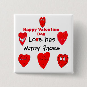 Badge Carré 5 Cm Bouton VALENTINE BEAUCOUP DE VISAGES D'AMOUR