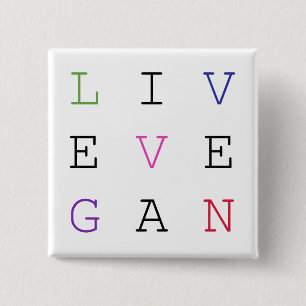 Badge Carré 5 Cm Bouton végétalien vivant