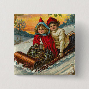 Badge Carré 5 Cm Bouton victorien de Noël
