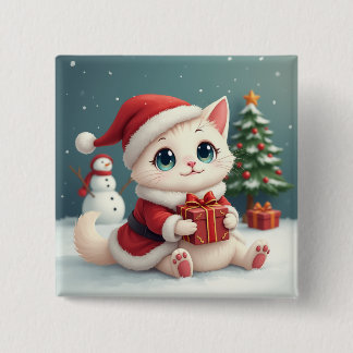 Badge Carré 5 Cm Boutons blancs de chat de Noël