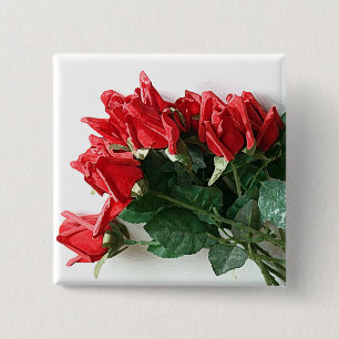 Badge Carré 5 Cm Boutons Bouquet Roses rouges
