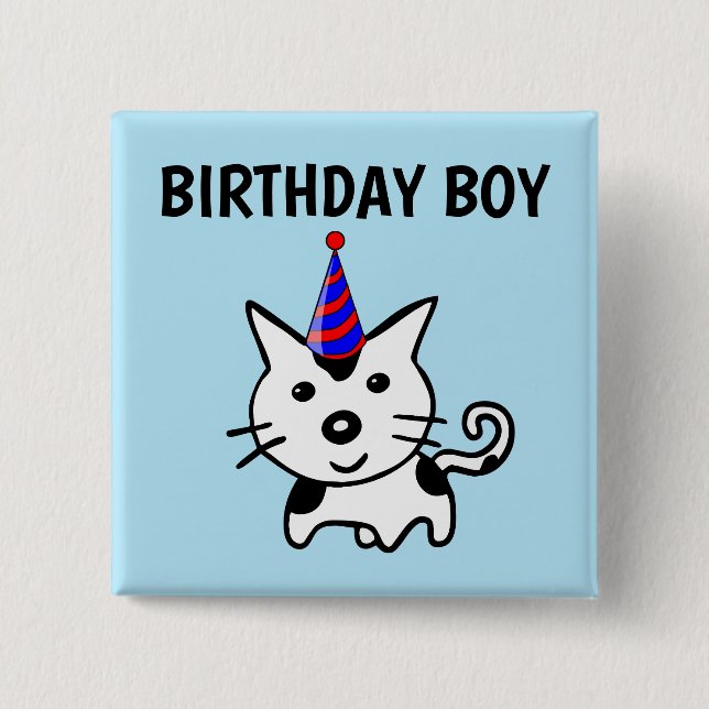 BADGE CARRÉ 5 CM BOUTONS CHAT GARÇON ANNIVERSAIRE (Devant)