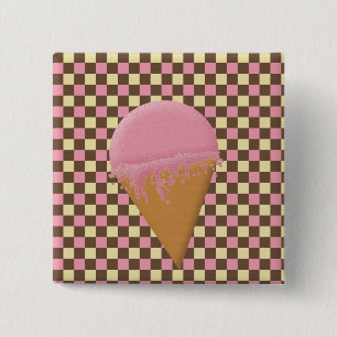 Badge Carré 5 Cm Boutons de cône de crème glacée fraise