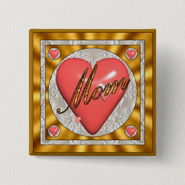 Badge Carré 5 Cm Boutons d'un coeur de mères (Devant)
