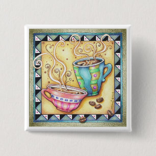BADGE CARRÉ 5 CM BOUTONS - HARICOTS COOL ! ART DU CAFÉ