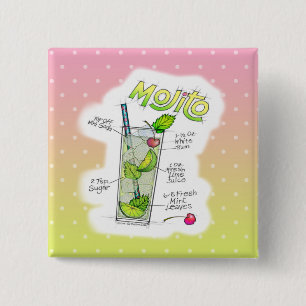 BADGE CARRÉ 5 CM BOUTONS - RECETTE MOJITO COCKTAIL ART