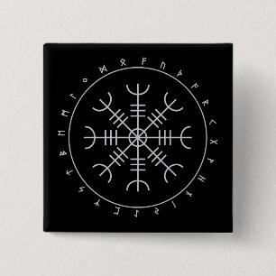 Badge Carré 5 Cm Boutons Runes Aegishjalmr