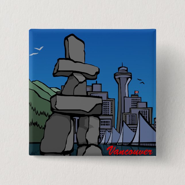 Badge Carré 5 Cm Boutons souvenirs du Canada de Vancouver (Devant)