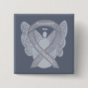Badge Carré 5 Cm Brain Disabilities Silver Awareness Ribbon Angel