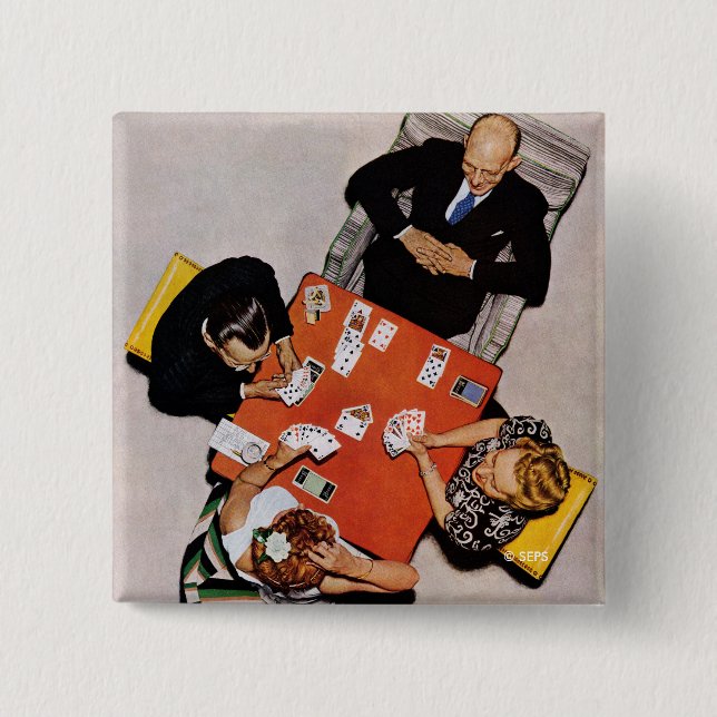 Badge Carré 5 Cm Bridge Game par Norman Rockwell (Devant)
