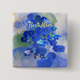 Badge Carré 5 Cm Broche à fleurs bleues