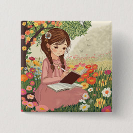 Badge Carré 5 Cm Broche Botton quadrado Menina no Jardim