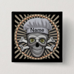 Badge Carré 5 Cm Broche carrée Skull Chef