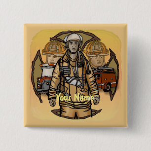 Badge Carré 5 Cm Broche de pompier prêt