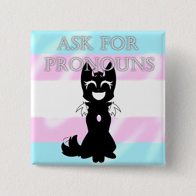 Badge Carré 5 Cm Broche hybride (Demander des pronoms) (Devant)