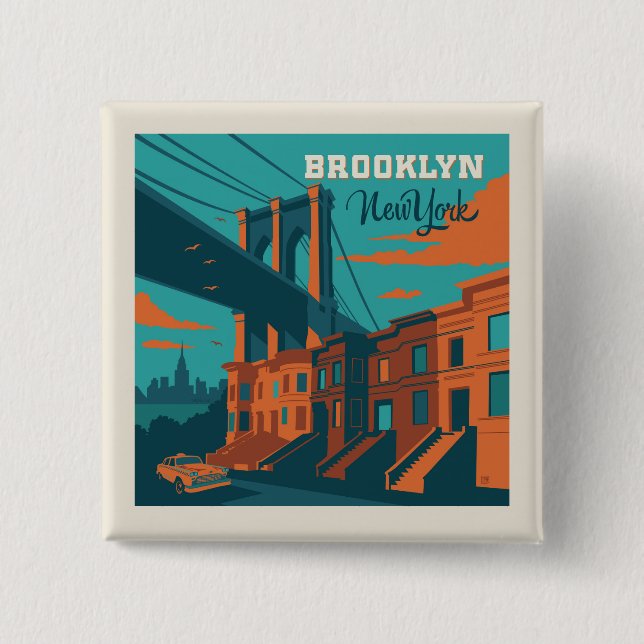 Badge Carré 5 Cm Brooklyn New York (Devant)