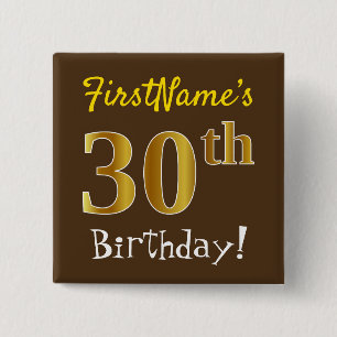 Badge Carré 5 Cm Brown, Faux Gold 30e anniversaire, avec nom person