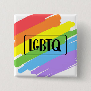 Badge Carré 5 Cm Brushstrokes LGBTQ Arc-en-ciel