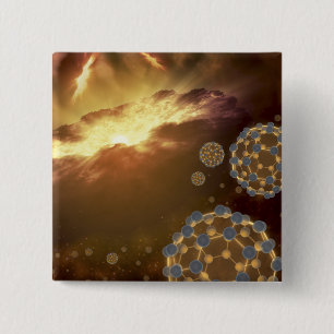 Badge Carré 5 Cm Buckyballs flottant dans l'espace interstellaire