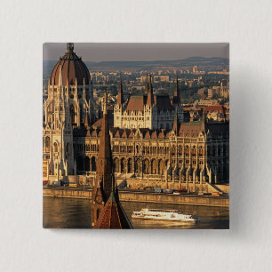 Badge Carré 5 Cm Budapest, Hongrie, Rivière Danube, Parlement