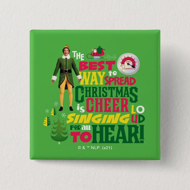 Badge Carré 5 Cm Buddy l'Elfe | Citation graphique de Noël (Devant)