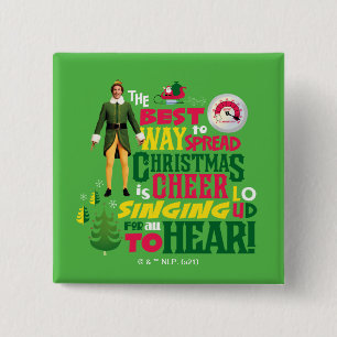 Badge Carré 5 Cm Buddy l'Elfe   Citation graphique de Noël