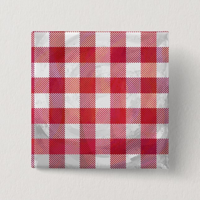 Badge Carré 5 Cm Buffalo plaid rouge et blanc (Devant)