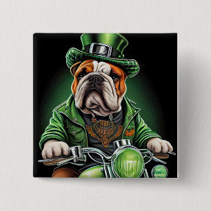 Badge Carré 5 Cm Bulldog Driving Bike St. Patrick's Day