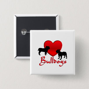 Badge Carré 5 Cm Bulldogs de coeur