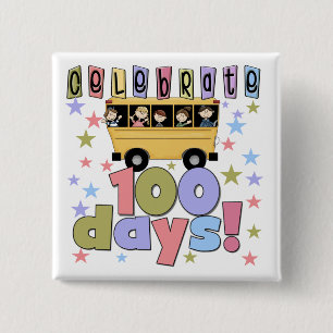 Badge Carré 5 Cm Bus scolaire 100 jours Tshirts et cadeaux