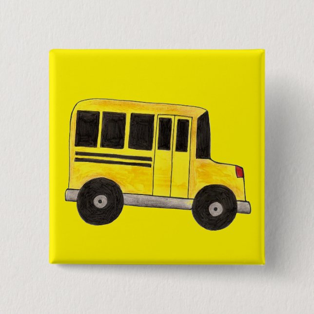 Badge Carré 5 Cm Bus scolaire Jaune Bus Conducteur Enseignement (Devant)
