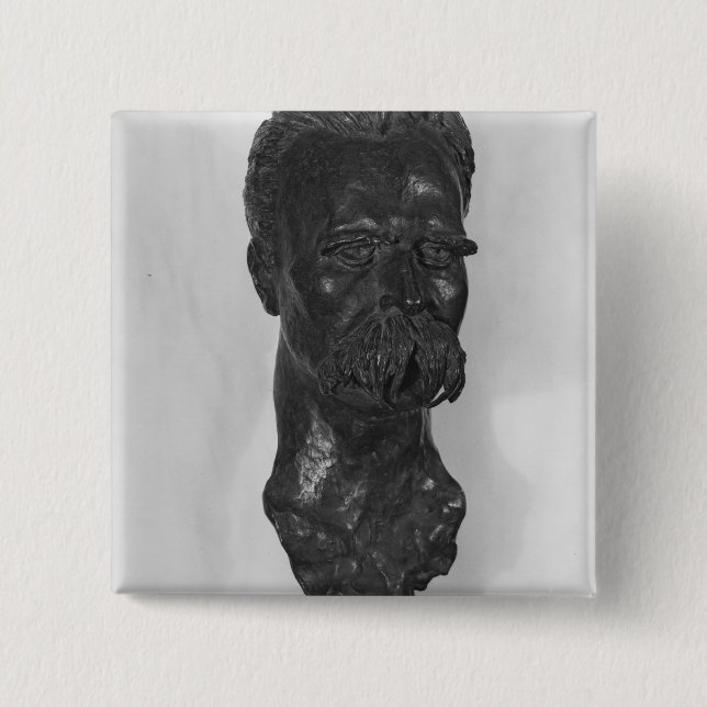 Badge Carré 5 Cm Buste d'Allemand de Friedrich Nietzsche (Devant)