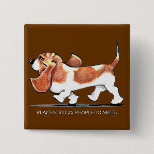 Badge Carré 5 Cm Busy Basset Hound