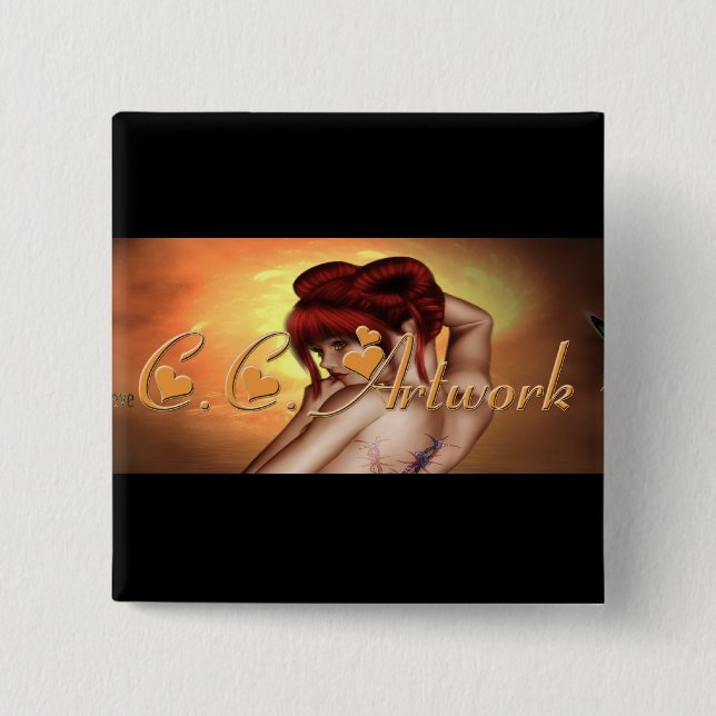 Badge Carré 5 Cm C.C. Pin d'illustration (Devant)