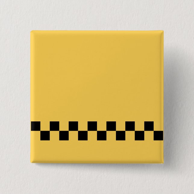 Badge Carré 5 Cm Cabine jaune à damiers motif (Devant)