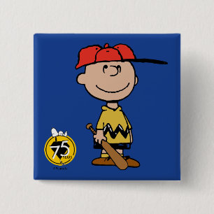 Badge Carré 5 Cm cacahuètes Charlie Brown Baseball Smile