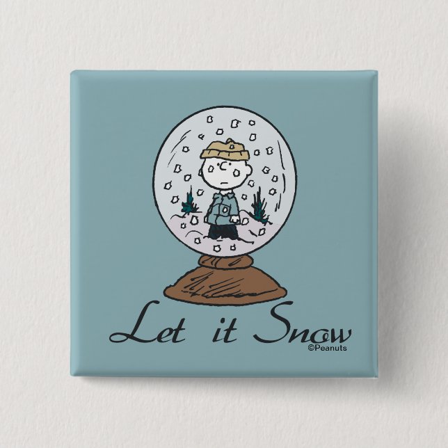 Badge Carré 5 Cm cacahuètes | Charlie Brown Snow Globe (Devant)