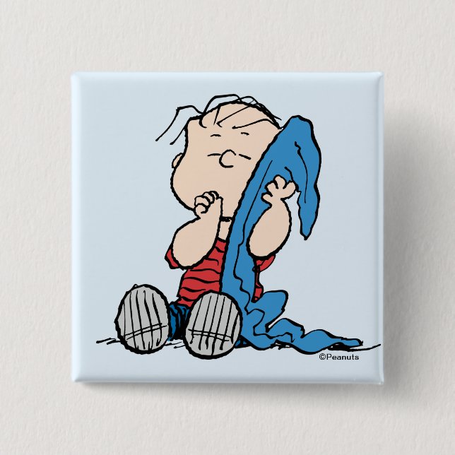 Badge Carré 5 Cm cacahuètes | Linus et sa couverture (Devant)