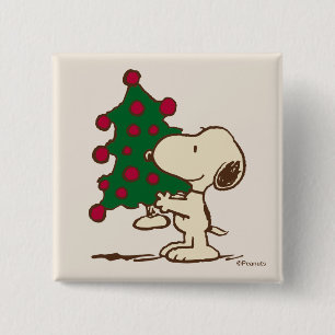 Badge Carré 5 Cm cacahuètes Snoopy Christmas Tree
