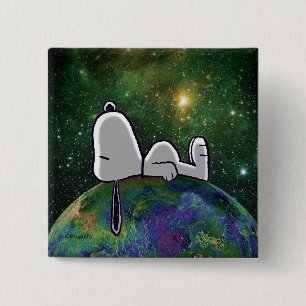 Badge Carré 5 Cm cacahuètes Snoopy Espacé