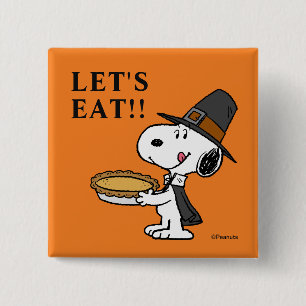 Badge Carré 5 Cm cacahuètes   Snoopy Pilgrim