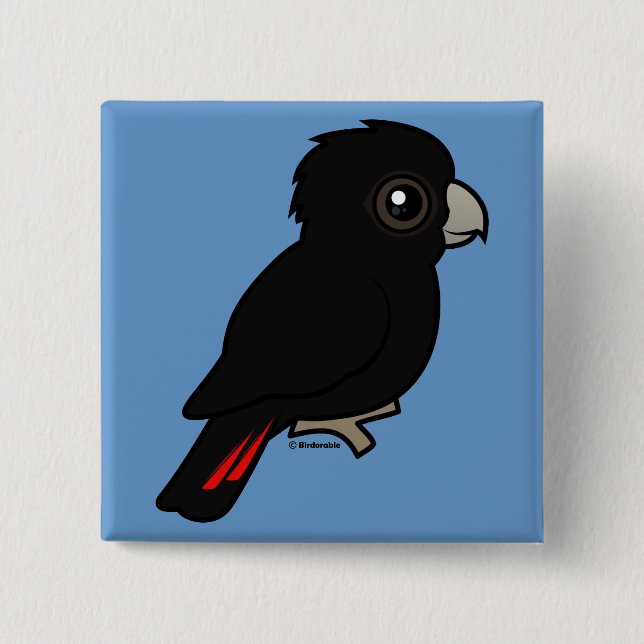 Badge Carré 5 Cm cacatoès noir Rouge-coupé la queue (Devant)