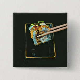 Badge Carré 5 Cm cadeau amoureux sushi japonais